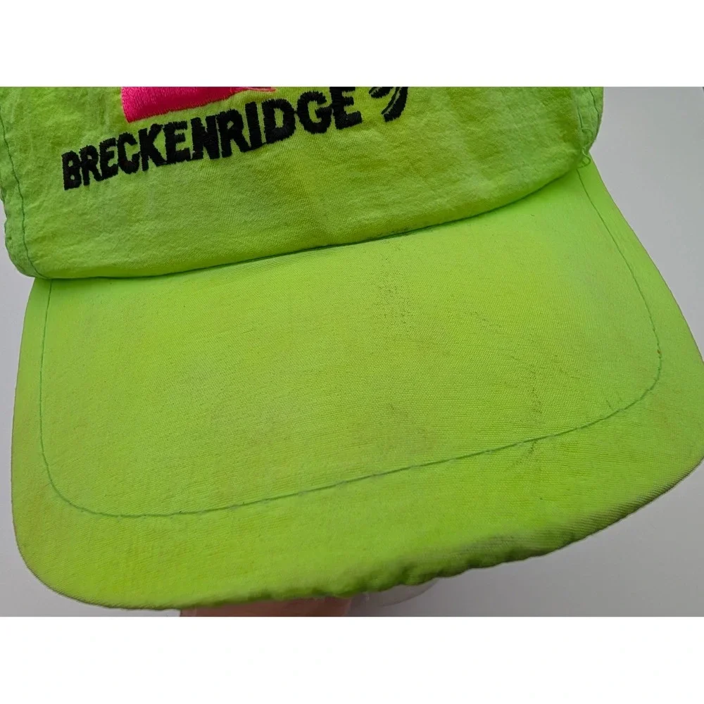 Vintage Breckenridge Ski Hat Neon Green Snapback Pink Embroidery Retro Cap